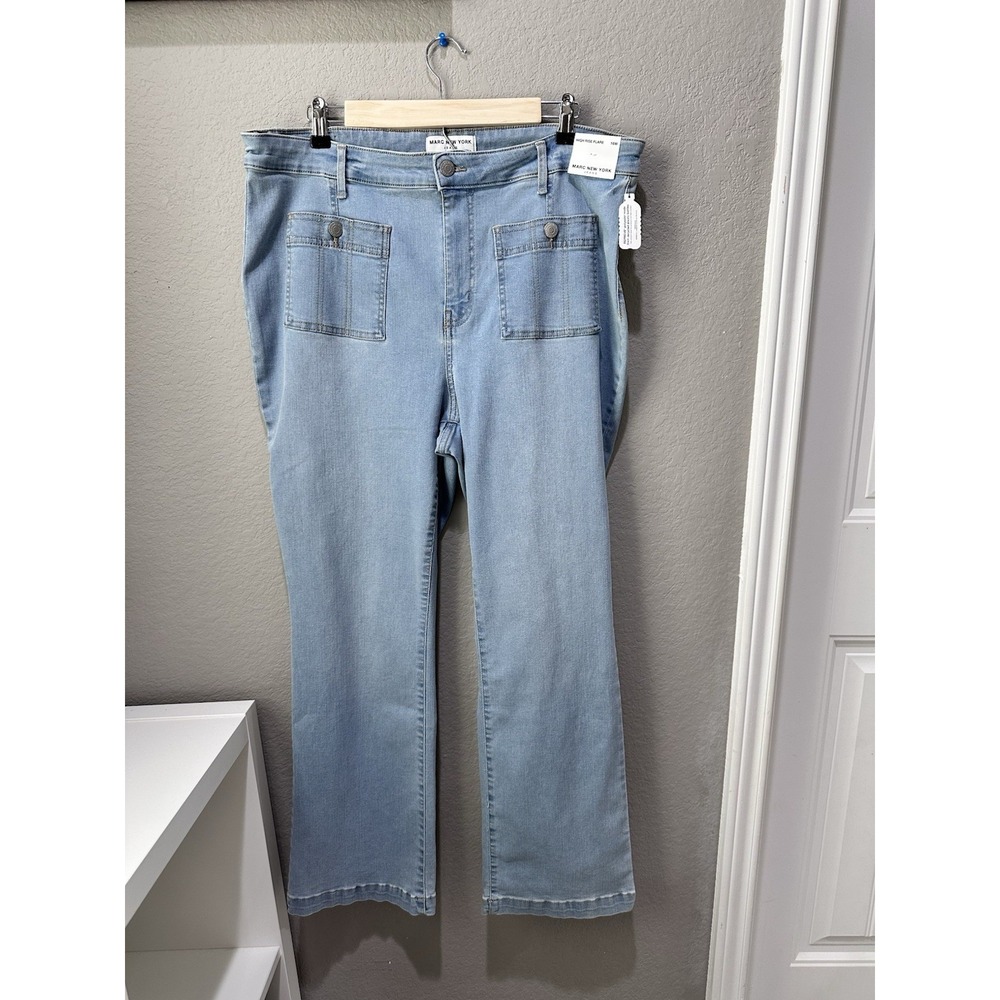 NWT Marc New York Jeans High Rise Flare Light Wash Patch Pocket Womens Size 16W